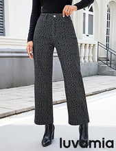luvamia Wide Leg Jeans Woman Trendy High Waisted Leopard Cheetah Print Ankle Length Stretchy Denim Pants with Pockets