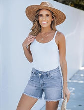 luvamia Jean Shorts for Women High Wasited Trendy Stretchy Crossover Wasit Denim Shorts Raw Hem Casual Summer Pockets