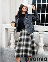 LUVAMIA High Waist A Line Maxi Skirt Women Plaid with Pockets Long Vintage Style Fall Winter