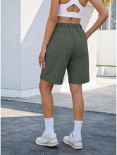 luvamia Hiking Shorts for Women Bermuda Knee Length Cargo Pull On Quick Dry Elastic Waist Sport 9'' Inseam Long Shorts