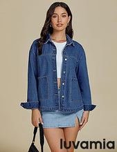 LUVAMIA Women's Street Fashion Denim Jacket Lapel Long Sleeve Coat