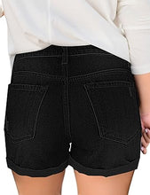 luvamia Women's Ripped Denim Jean Shorts High Waisted Stretchy Folded Hem Short Jeans