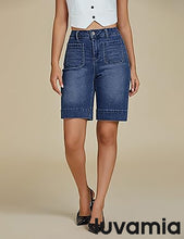 LUVAMIA Women's Knee-Length Bermuda Summer Denim Shorts Barely Shorts