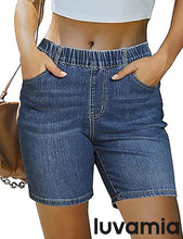 LUVAMIA Women's Denim Elastic Waist Walkshorts with Pockets