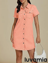 LUVAMIA Women's Midi Sundresses Crewneck short Sleeve Denim Casual Dress