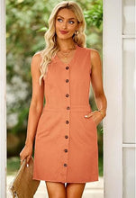 luvamia Women's Casual V Neck Sleeveless Jeans Button Down Denim Short Dress