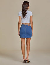 LUVAMIA Women's Denim Bodycon High Waist Button Front Pull-On Mini Skirt