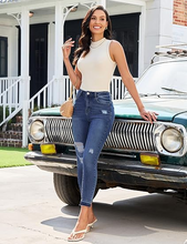 luvamia FleXclusive  Cropped Jeans for Women Skinny Trendy High Waisted Distressed Ripped Stretchy Denim Pants Destroyed Jeggings