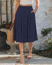 luvamia Linen Skirts for Women Midi Pleated Elastic High Waisted Casual Button Down A Line Flowy Summer Skirt with Pockets