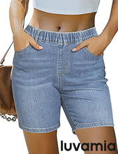 LUVAMIA Women's Denim Elastic Waist Walkshorts with Pockets