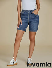 LUVAMIA Women's Denim Elastic Waist Walkshorts with Pockets