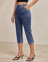 luvamia Womens Capri Jeans Pull On Jeans for Women Trendy Stretch Denim High Rise Elastic Waist Straight Leg Capri Pants