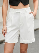 luvamia High Waisted Shorts for Women Dressy Casual Pleated Wide Leg Midi Baggy Work Shorts Rolled Hem with Pockets