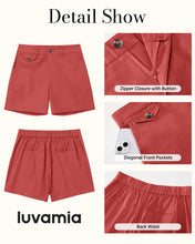 LUVAMIA Women's Shorts High Waist Zipper Closure Elastic Band Waistband Casual Wear Short Pants