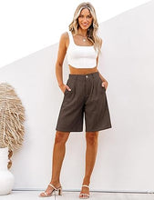 luvamia Bermuda Shorts for Women High Waisted Linen Dressy Casual Pleated Wide Leg Summer Shorts with Elastic Waist