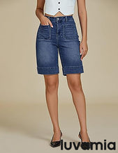 LUVAMIA Women's Knee-Length Bermuda Summer Denim Shorts Barely Shorts