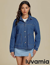LUVAMIA Women's Street Fashion Denim Jacket Lapel Long Sleeve Coat