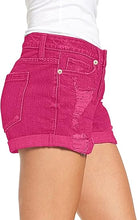 luvamia Women's Casual Ripped Denim Shorts Mid Rise Stretch Folded Hem Short Jeans