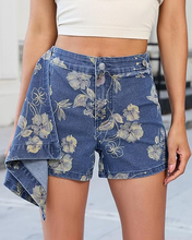 luvamia FleXclusive Denim Skorts for Woman Trendy Floral Print Faux Wrap Stretchy High Waisted Elasitc Waist Jean Shorts Skirt Skort