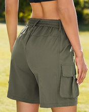 luvamia Cargo Shorts Women High Waisted Casual Elastic Waist 7" Inseam Mid Thigh Hiking Golf Shorts with Utility Pockets