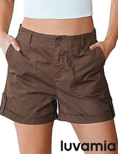 LUVAMIA Women's High Waisted Lightweight Quick Dry Relaxed Fit Shorts Summer Folded Hem.