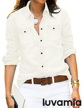 luvamia Women Chambray Jean Western Shirts Long Sleeve Button Down Denim Shirt Tops