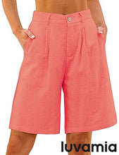 luvamia Bermuda Shorts for Women High Waisted Linen Dressy Casual Pleated Wide Leg Summer Shorts with Elastic Waist