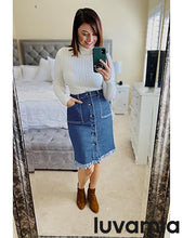 luvamia Women's Casual Mid Rise Button Down Frayed Raw Hem Fit Denim Jean Skirt
