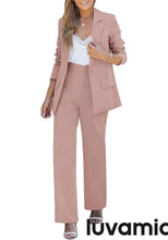 luvamia 2 Piece Outfits for Women Dressy Blazer Jackets High Waisted Straight Leg Pants Suits Set Business Casual Office