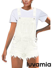 luvamia Women's Ripped Short Overalls Adjustable Denim Bib Overall Shorts Romper