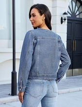 luvamia FleXclusive Women's Button Down Long Sleeves Crew Neck Denim Jacket