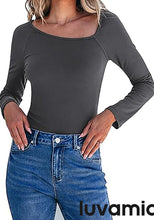 LUVAMIA Fitted Long Sleeve Slim Women Y2K Shirts Raglan Mega Stretch Top Blouses