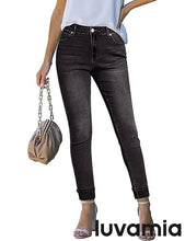 LUVAMIA Women's Full Length High Waist Skinny Fit Denim Slight Stretch Slim Jeans