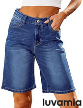 LUVAMIA Denim Bermuda Shorts for Women High Waisted  Stretchy  Straight Leg Jeans