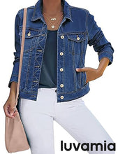 luvamia Women's Basic Button Down Stretch Fitted Long Sleeves Denim Jean Jacket