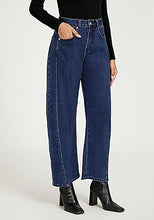 LUVAMIA Women's Barrel Style High Waist Jeans Regular Fit Slight Stretch with pocket