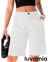 LUVAMIA Bermuda Shorts for Women's Knee Length Casual Lightweight Breathable Summer High Waisted Knee Length Shorts