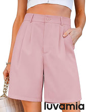 LUVAMIA Women Knee Length Bermuda Women's Elastic Waistband Jean Straight Leg Shorts