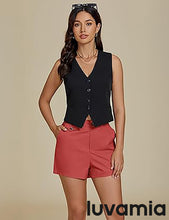 LUVAMIA Women's Shorts High Waist Zipper Closure Elastic Band Waistband Casual Wear Short Pants