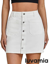 LUVAMIA Women's Denim Bodycon High Waist Button Front Pull-On Mini Skirt