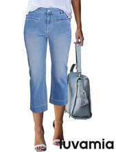 luvamia Capri Jeans for Women High Waisted Slim Straight Stretchy Denim Capris Pants Welt Pockets Casual Cropped Jeans