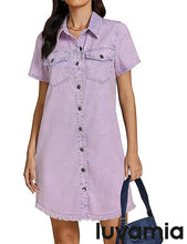 LUVAMIA Women's Midi Sundresses Crewneck short Sleeve Denim Casual Dress