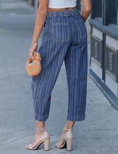luvamia FleXclusive Barrel Jeans Women Trendy Striped Cropped High Waisted Pull On Elastic Waist Wide Leg Casual Stretch Denim Pants