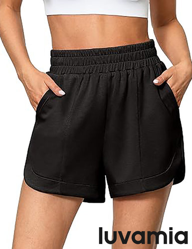 LUVAMIA Women's Brief High-Waisted Elastic-Waist Athletic Wide-Leg Shorts