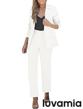 LUVAMIA Women's Blazer Set Business Casual Full Fit Blazer Jackets and Straight Pant Suits with Pockets