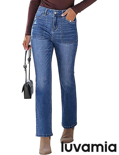 luvamia Bootcut Jeans for Women Trendy High Waisted Classic Boot Cut Stretchy Denim Pants Patch Pocket Trouser Jeans