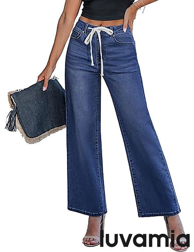 luvamia FleXclusive Wide Leg Jeans Woman High Waisted Trendy Drawstring Stretchy Denim Pants Relaxed Fit Trouser Jeans