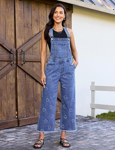 luvamia FleXclusive Denim Overalls for Women Wide Leg Capri Jean Jumpsuit Loose Fit Summer Stretchy Bib Overall Embroidered Raw Hem