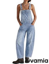 luvamia FleXclusive Denim Overalls for Women Barrel Leg Baggy Loose Fit Bib Stretchy Jean Jumpsuit Adjustable Strap Casual Overall