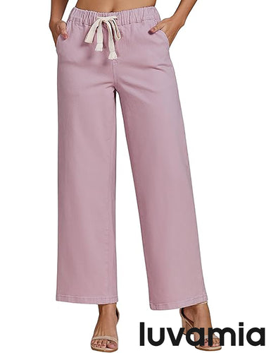 Women's High Rise Wide Leg Free Moving Stretch Ripped Jeans Pants Office-Friendly